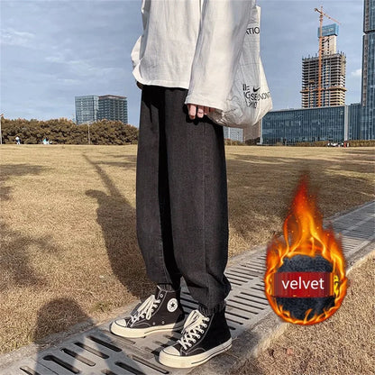 Winter Jeans Men Warm Joggers Jeans Harem Pants Thickdenim Pants men sweatpants elastic jean for men pants male jeans