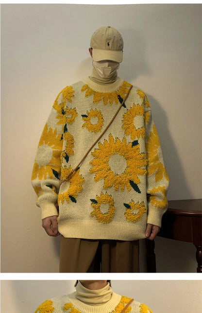 2024 Sweater Winter Sunflower Warm Sweaters  Fashion Male O-Neck Pullovers Sweater Men Loose Casual Sweater Thick Knitted Unisex