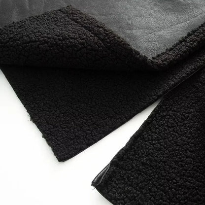 Women's Coat 2025 Autumn New Style Black Long-Sleeve Leather and Fur Integrated Coat with Belt High-End Outerwear Elegant