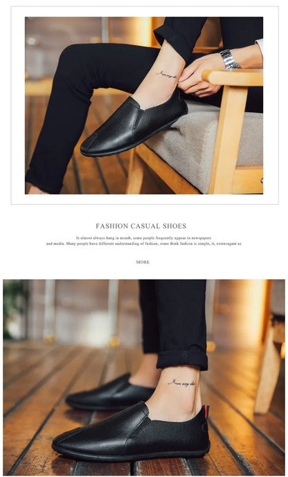 Leather Shoes Men's Shoes 2023 Spring and Autumn Season New Soft Sole Bean Shoes, Casual Shoes, Men's Lazy Shoes, Single Shoes