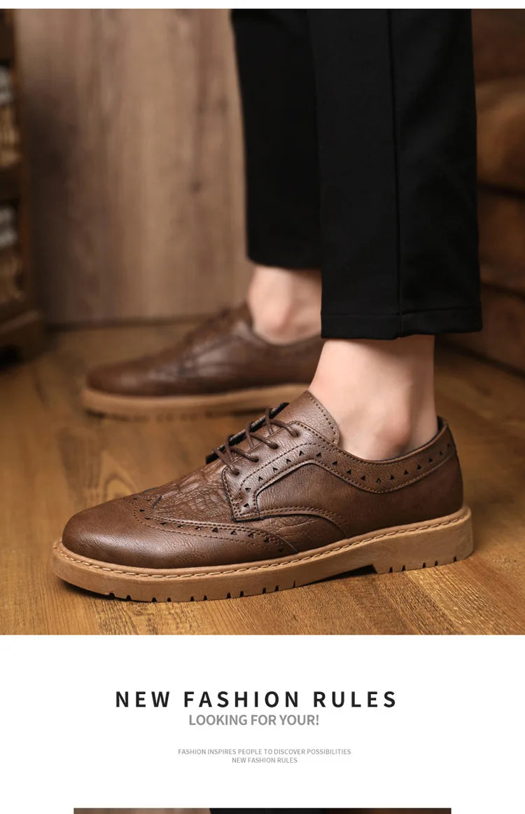 Leather Shoes for Men Luxury High Quality Brogue Shoes comfortable Soft Sole Men's Casual Shoes Lace Up Men Business Dress Shoe