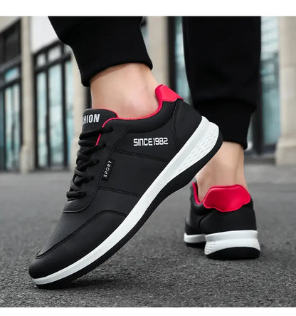Artificial Leather Men's Casual Shoes Spring Men's Casual Lightweight Sports Shoes Lace Up Flat Shoes Breathable Outdoor Jogging