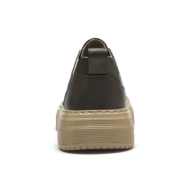 Genuine Leather Men's Casual Shoes, Thick-soled, Anti-slip, Wear-resistant, Height-increasing, Street Fashion, Retro Board Shoes