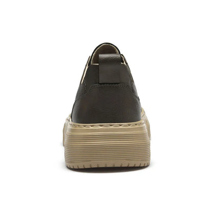 Genuine Leather Men's Casual Shoes, Thick-soled, Anti-slip, Wear-resistant, Height-increasing, Street Fashion, Retro Board Shoes