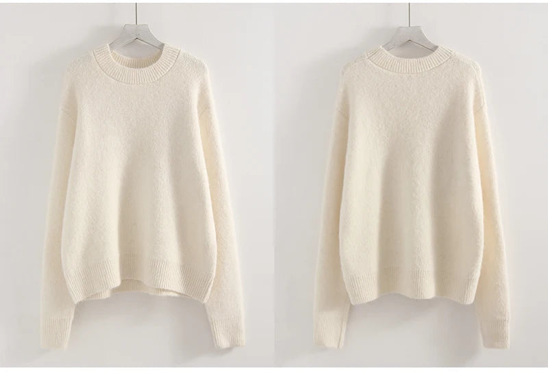 Women's Winter Sweater 2025 Warm Pullovers O Neck Knitwear Loose Knit Jumpers Basic Brown Sweaters For Women Winter Pink