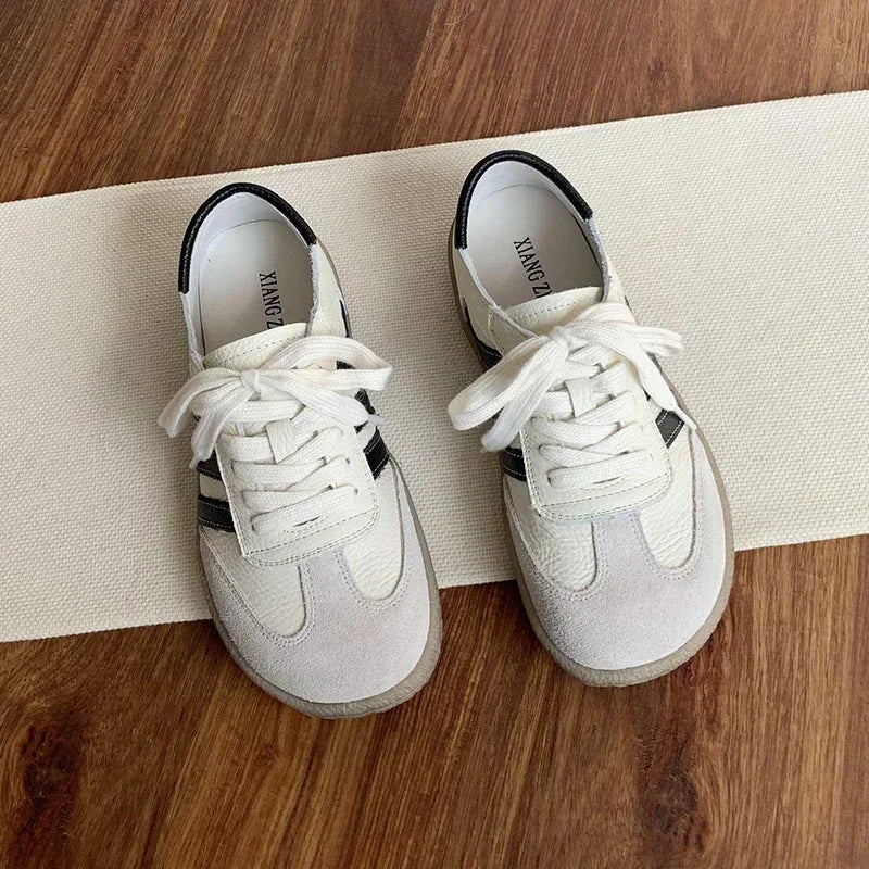 Leather cowhide German training shoes women's college style casual shoes 2025 new soft-soled casual flat-soled sports shoes