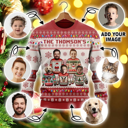 Custom Photo DIY Personalized Characters/Pets Fun Ugly Christmas Sweaters Christmas Gift Tops Couple Party Pullover sweater New