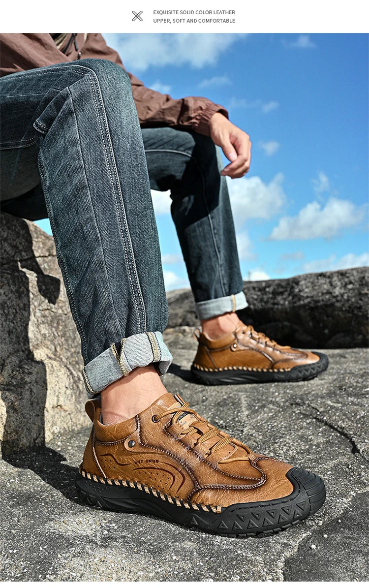 New Handmade Leather Men Shoes Casual Comfortable Men Loafers Slip On Leather Shoes Men Flats Hot Sale Outdoor Walking Shoes