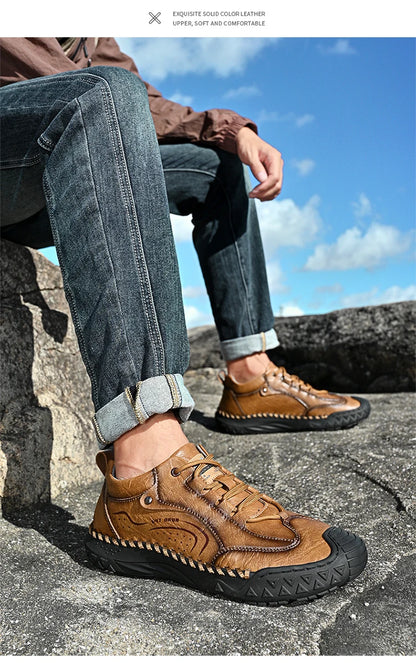 New Handmade Leather Men Shoes Casual Comfortable Men Loafers Slip On Leather Shoes Men Flats Hot Sale Outdoor Walking Shoes