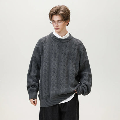 Men Winter Sweaters Men's Thick Twisted Flower Knitted Sweater Autumn Winter Round Neck Pullover Sweater Warm Top Women Sweater