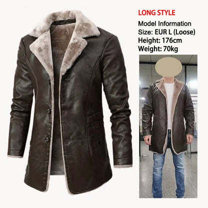 Winter Men's Leather Jacket Oversized Fur Long Coats High Quality PU Leather Thicken Fleece Casual Jacket Men Clothing A2F80818