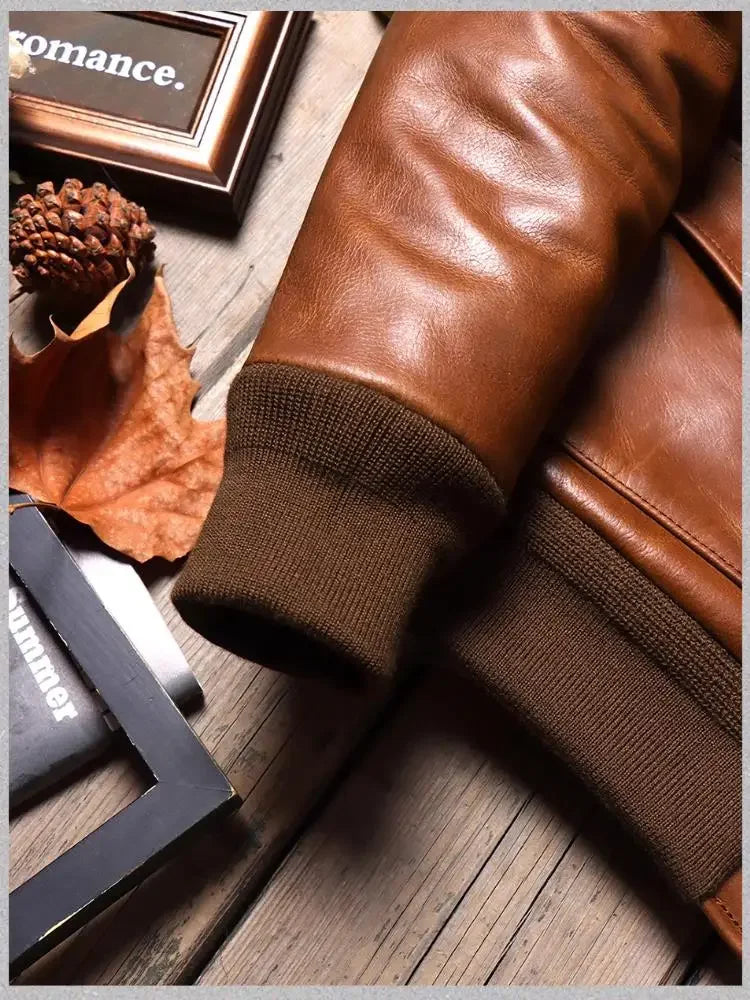 New Classical A-2 Oil Wax Cowhide Men's Genuine Leather Jacket Luxury Brown Excape Bomber Rider  Motorcycle Real Leather Coats