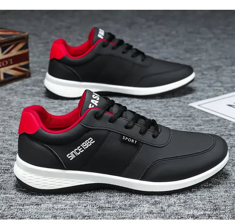 Artificial Leather Men's Casual Shoes Spring Men's Casual Lightweight Sports Shoes Lace Up Flat Shoes Breathable Outdoor Jogging