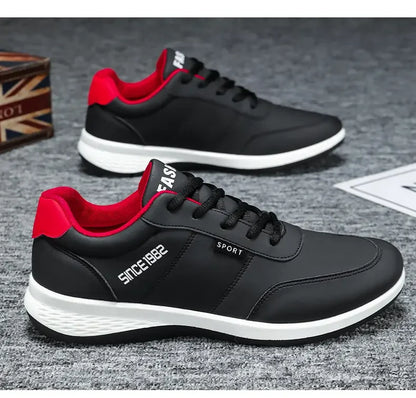 Artificial Leather Men's Casual Shoes Spring Men's Casual Lightweight Sports Shoes Lace Up Flat Shoes Breathable Outdoor Jogging