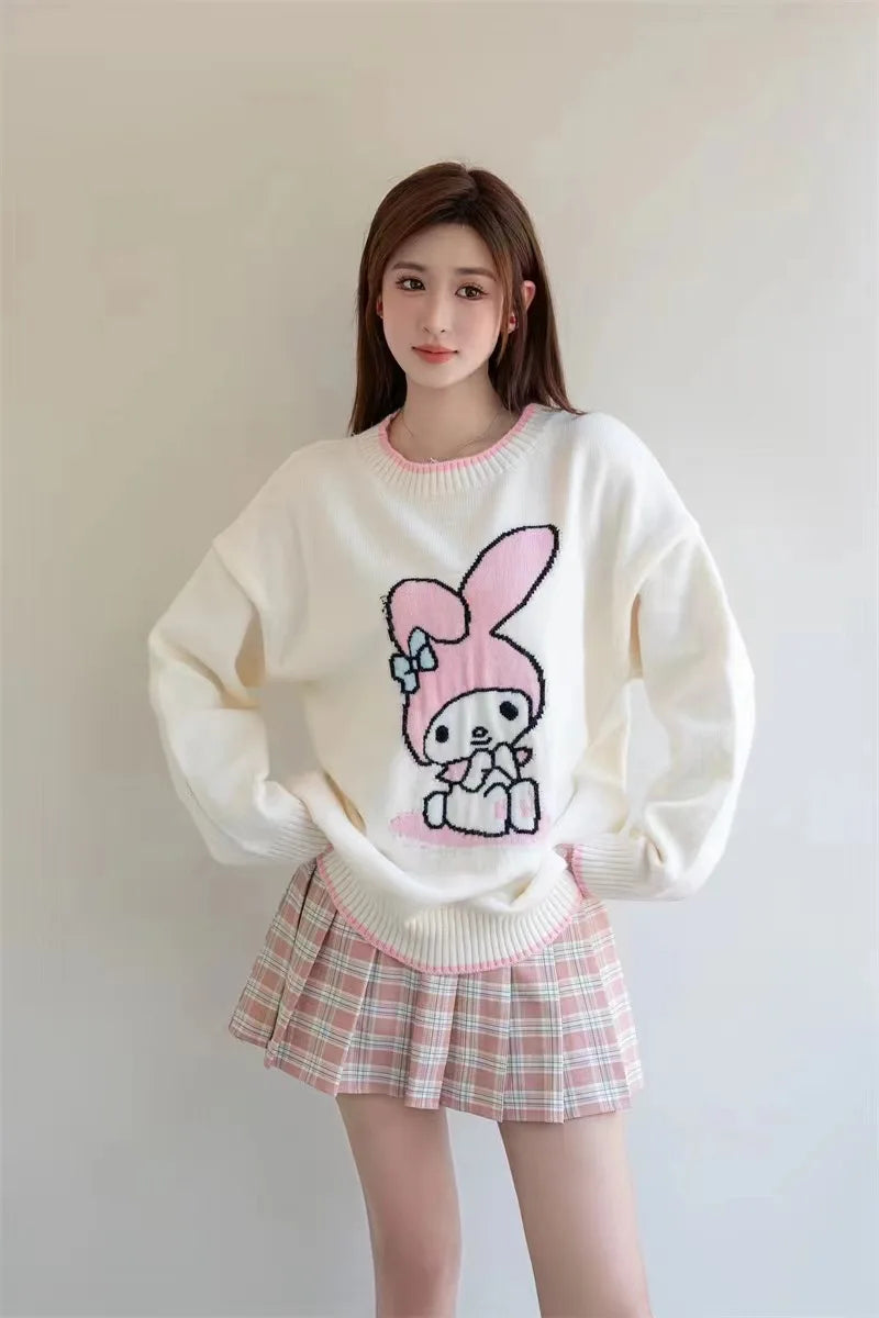 Hot Kawaii Sanrios My Melody Autumn Winter Sweaters for Girls Sweet and Cute Loose Sweatshirts for Couples Casual Versatile Tops