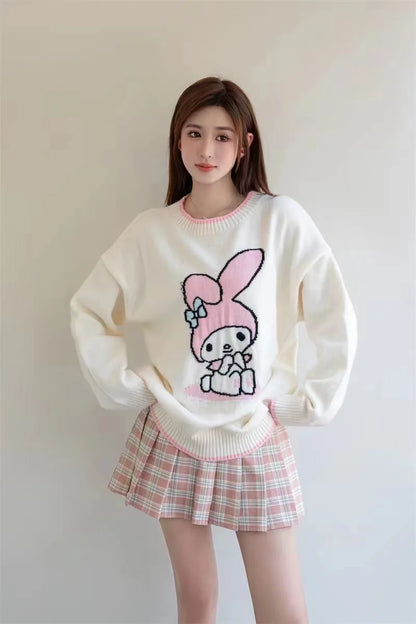 Hot Kawaii Sanrios My Melody Autumn Winter Sweaters for Girls Sweet and Cute Loose Sweatshirts for Couples Casual Versatile Tops