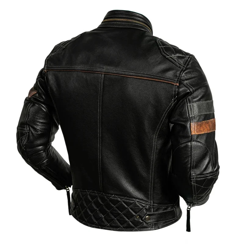 Protective Rider Clothing Natural Cow Leather Jacket Men Motor Biker Coat Mens Motorcycle Genuine Jaqueta