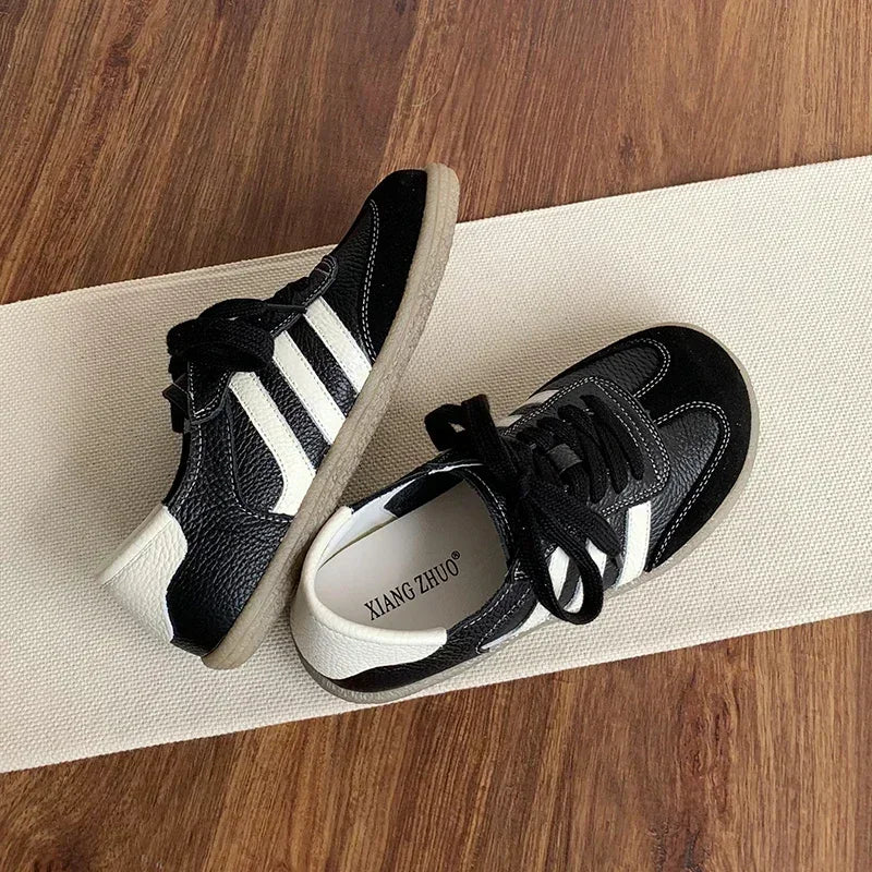 Leather cowhide German training shoes women's college style casual shoes 2025 new soft-soled casual flat-soled sports shoes