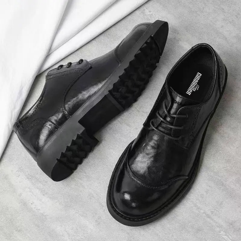2025 Soft Leather Men's High-end Leather Trendy Business Casual Tooling Big Head Thick Sole Non-slip Loafers Shoes