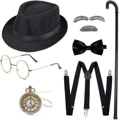 1920s Men Costume Accessories Set Gatsby Newsboy Hat Old Man Costume Accessories Set Grandpa Accessories Set diguse disfraz