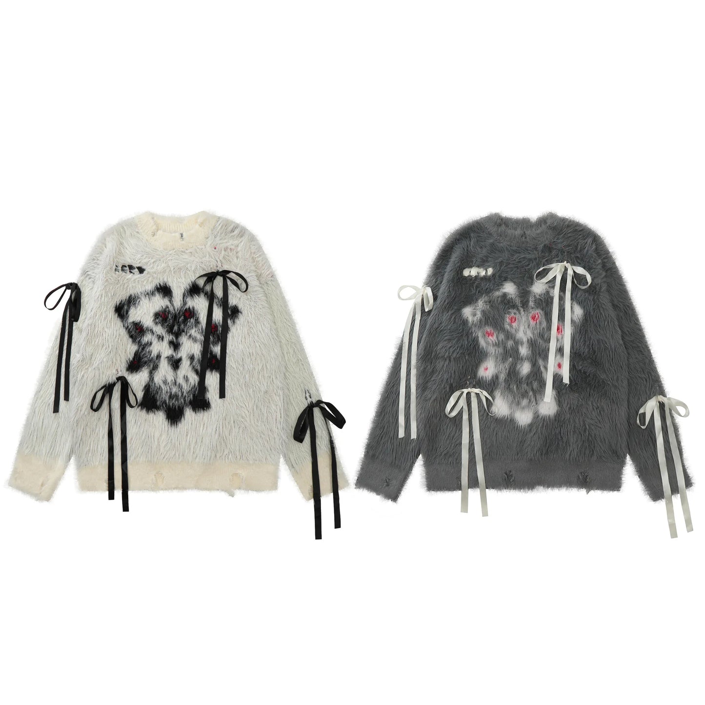 American sweet and cool bow sweater women's autumn and winter new loose soft waxy retro loose sweater outside the coat.