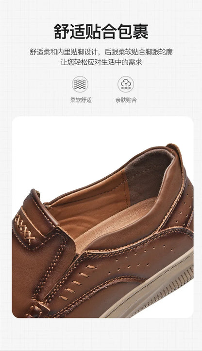 Men's Top Layer Cowhide Leather Shoes Casual Men's Shoes Soft Sole Comfortable Genuine Leather Men's Driving Shoe Zapatillas