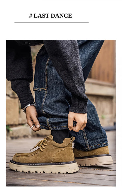 Men's luxury suede leather shoes lace up comfortable ankle boots classic retro leather boots outdoor sports and leisure shoes