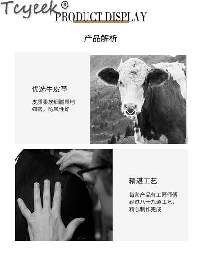 Tcyeek Real Cowhide Genuine Leather Man Jackets Mid-length Trench Coat Spring Autumn Suit Jacket Men Clothing Jaqueta De Couro