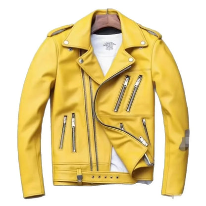 Men's Leather Jacket Fashionable Casual Coat Motorcycle Style Regular Cut Chinese Brand Stock AE New Autumn Winter Collection