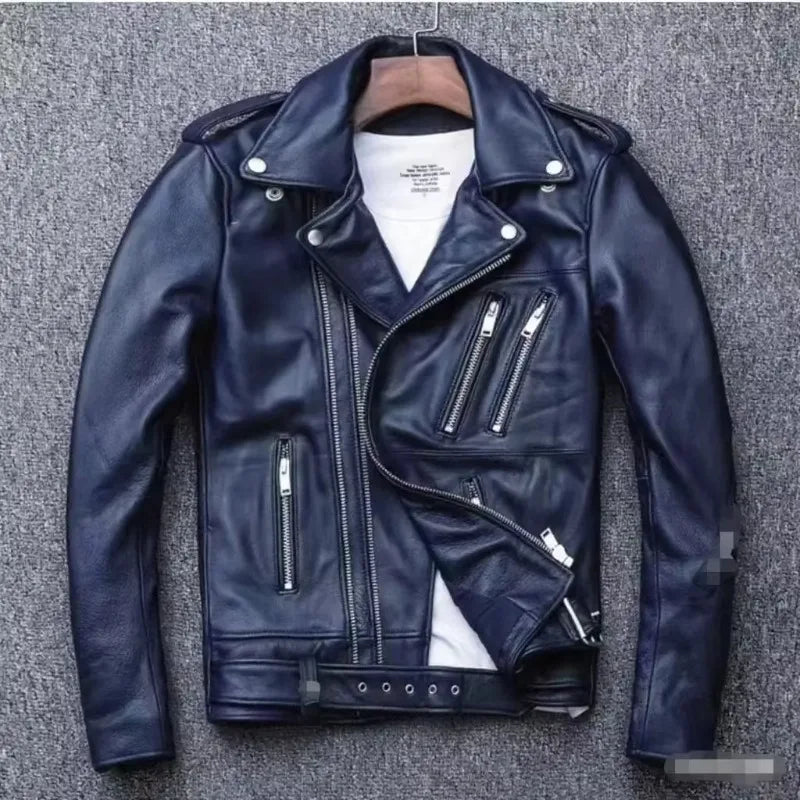 Men's Leather Jacket Fashionable Casual Coat Motorcycle Style Regular Cut Chinese Brand Stock AE New Autumn Winter Collection