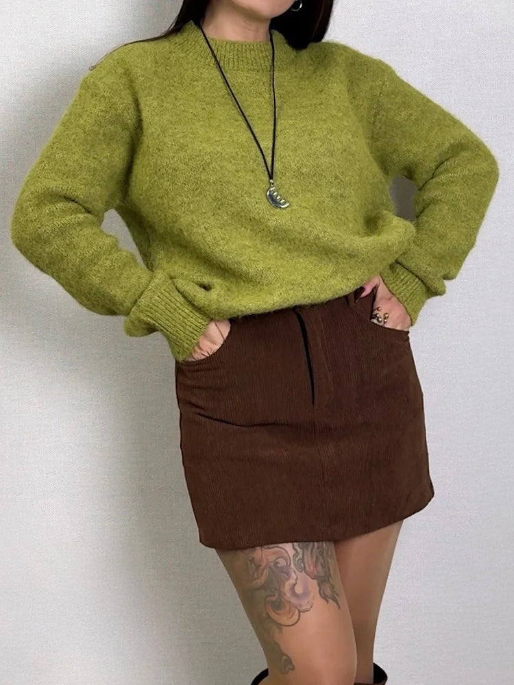 Women's Winter Sweater 2025 Warm Pullovers O Neck Knitwear Loose Knit Jumpers Basic Brown Sweaters For Women Winter Pink