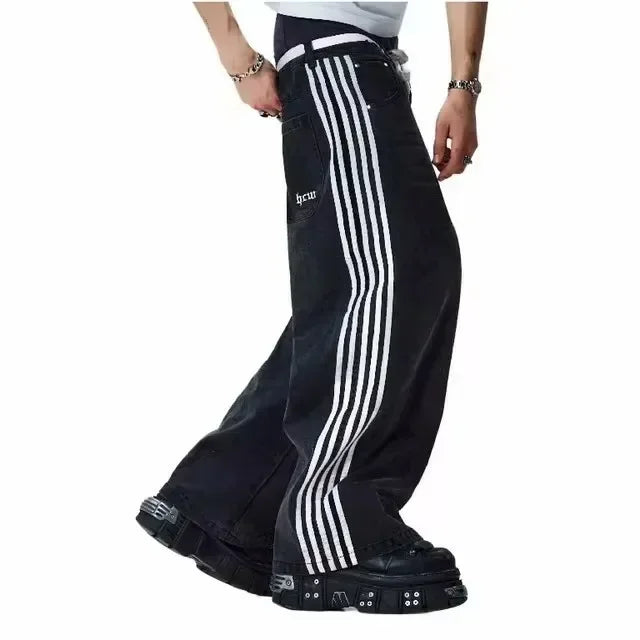 Jeans Spring and Autumn European and American wide-leg loose alien pattern trousers 2024 new high street trend hip-hop men