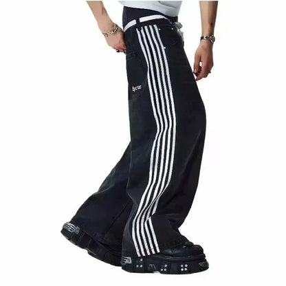 Jeans Spring and Autumn European and American wide-leg loose alien pattern trousers 2024 new high street trend hip-hop men