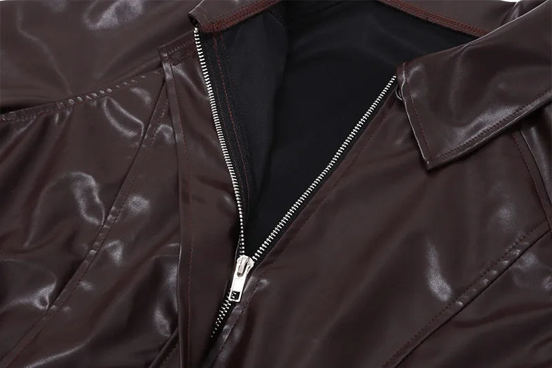 2025 Fashion Faux Leather Jacket Aesthetic Fashion Streetwear Turn-down Collar Coat Women Autumn Casual Simple Long Sleeve Coats