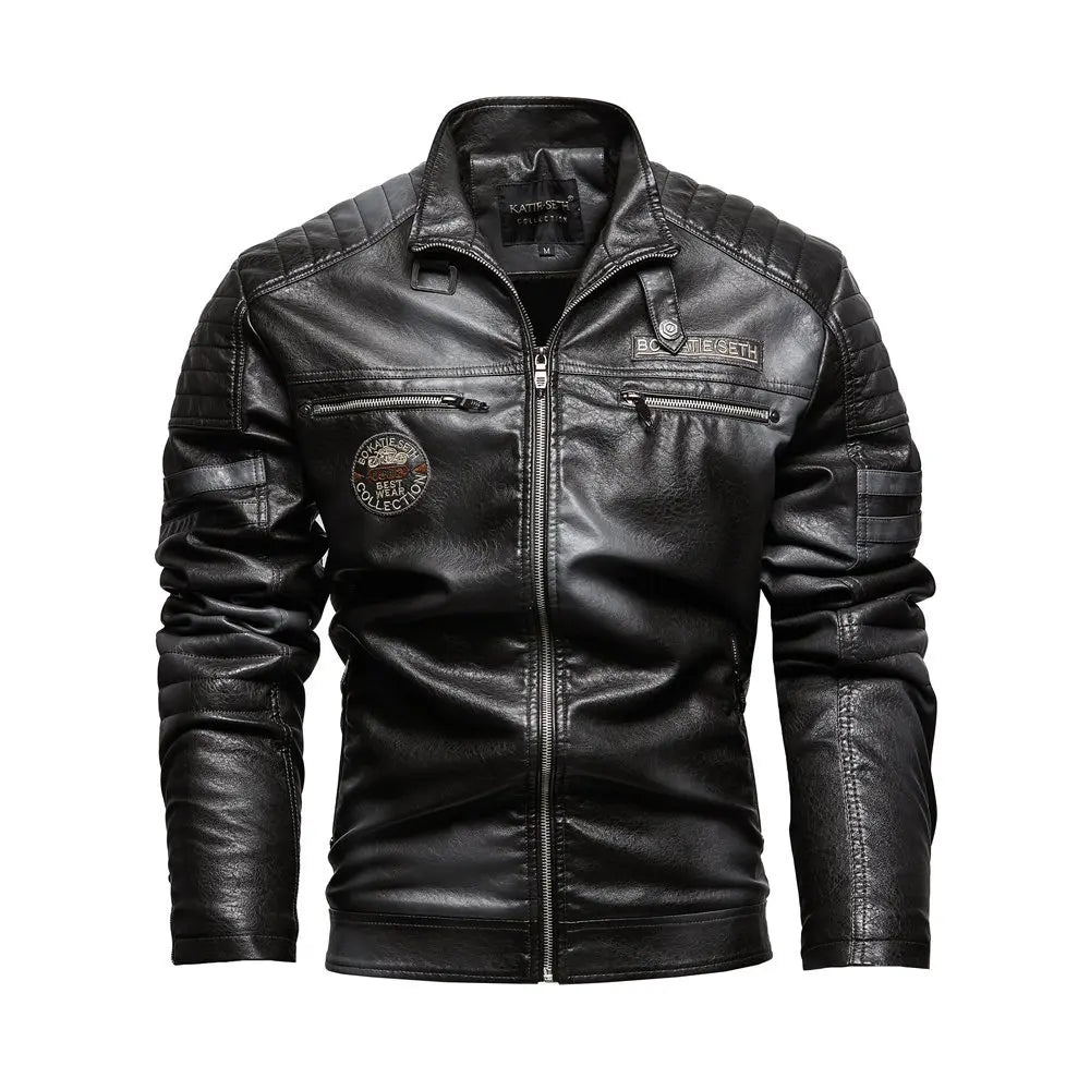 2025 Leather Jackets Men's Autumn Winter Fleece Motorcycle PU Leather Jackets Vintage Casual Stand Collar Windbreaker Slim Coats