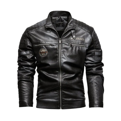 2025 Leather Jackets Men's Autumn Winter Fleece Motorcycle PU Leather Jackets Vintage Casual Stand Collar Windbreaker Slim Coats