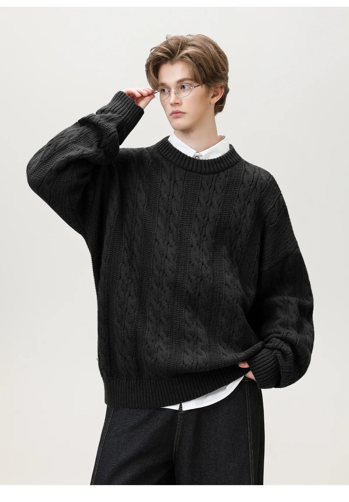 Men Winter Sweaters Men's Thick Twisted Flower Knitted Sweater Autumn Winter Round Neck Pullover Sweater Warm Top Women Sweater