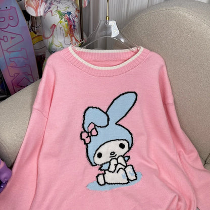 Hot Kawaii Sanrios My Melody Autumn Winter Sweaters for Girls Sweet and Cute Loose Sweatshirts for Couples Casual Versatile Tops