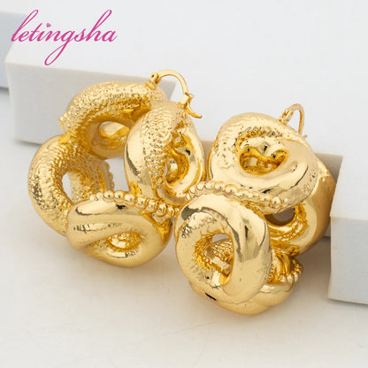 Fashion Jewelry Set for Women Large Hoop Earrings and Bangle Ring Weddings Bride Trendy Bracelet and Earrings Jewelry Set