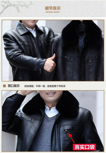 Natural Leather Jacket For Men Fur Thick Loose Plus Velvet Winter Black Leather Coats Male Sheepskin Coat Man With Fur Collar