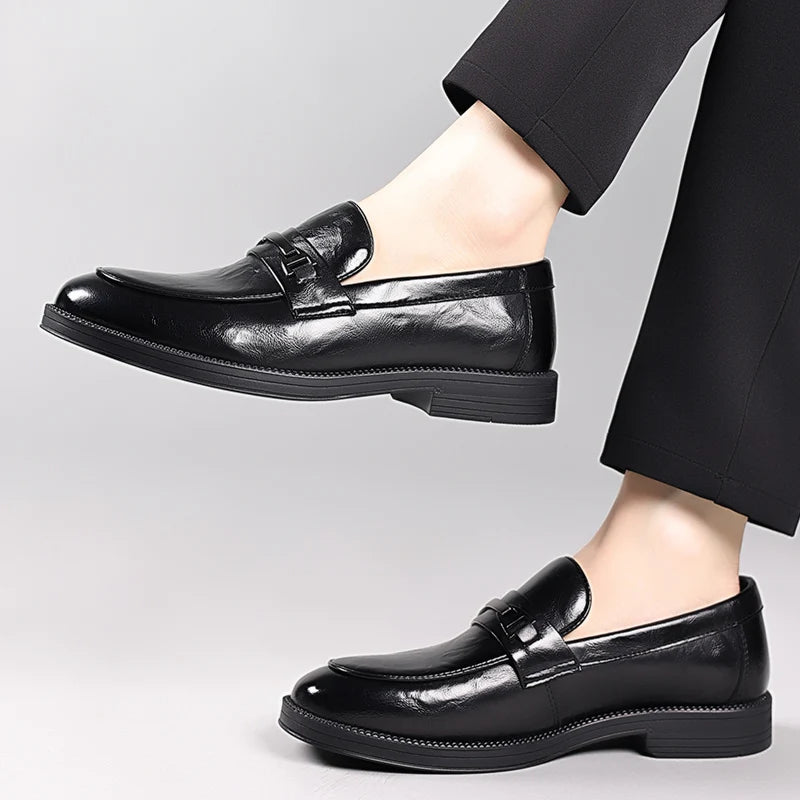 fashionMen's Slip-On Business Loafers High Quality Leather Shoes Gentleman Outdoor Shoes Office Shoes Leisure Ripe-Young