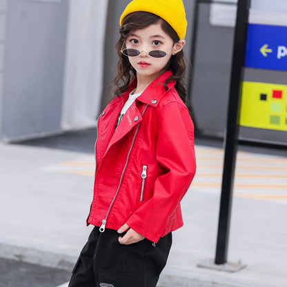 Retro Children's Leather Jacket,Boys Transition Coat,Kids PU Locomotive Wear,Faux Leather Outerwear,Girls Motorcycle Outfits