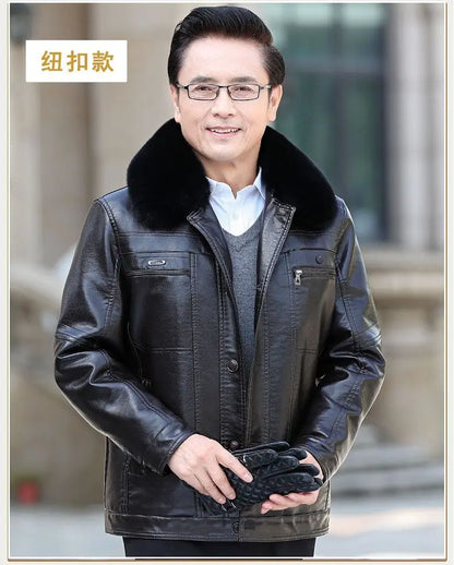 Natural Leather Jacket For Men Fur Thick Loose Plus Velvet Winter Black Leather Coats Male Sheepskin Coat Man With Fur Collar