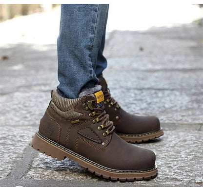 Genuine Leather Men Boots Casual Work Shoes Brown Luxury Brand Autumn Winter Handmade Fashion Male Ankle Boots Bot
