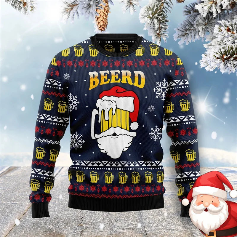 Christmas Family Party Ugly Beer Sweater For Men Funny Fashion O-neck Pullover Sweatshirt Merry Christmas Trend Design Sweaters
