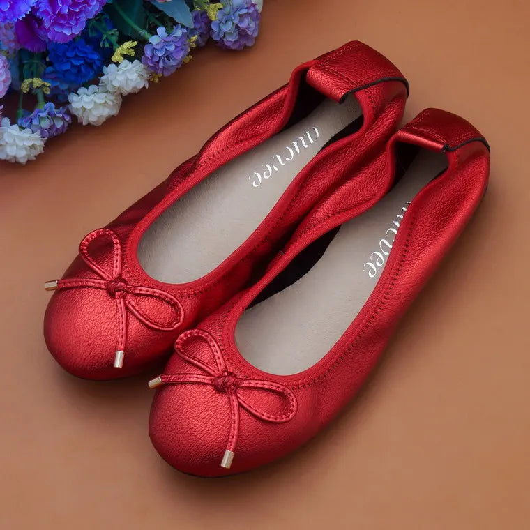 2024 Women Leather Breathable Ladies Comfortable Ballet Flats Driving Shoe Fashion Slip on Shallow Loafers Office Flat Boat Shoe