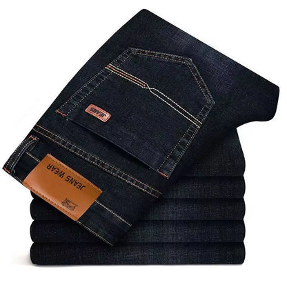 JEAN New Business Men's Jeans Casual Straight Stretch Fashion Classic Blue Black Work Denim Trousers Male Brand Clothing