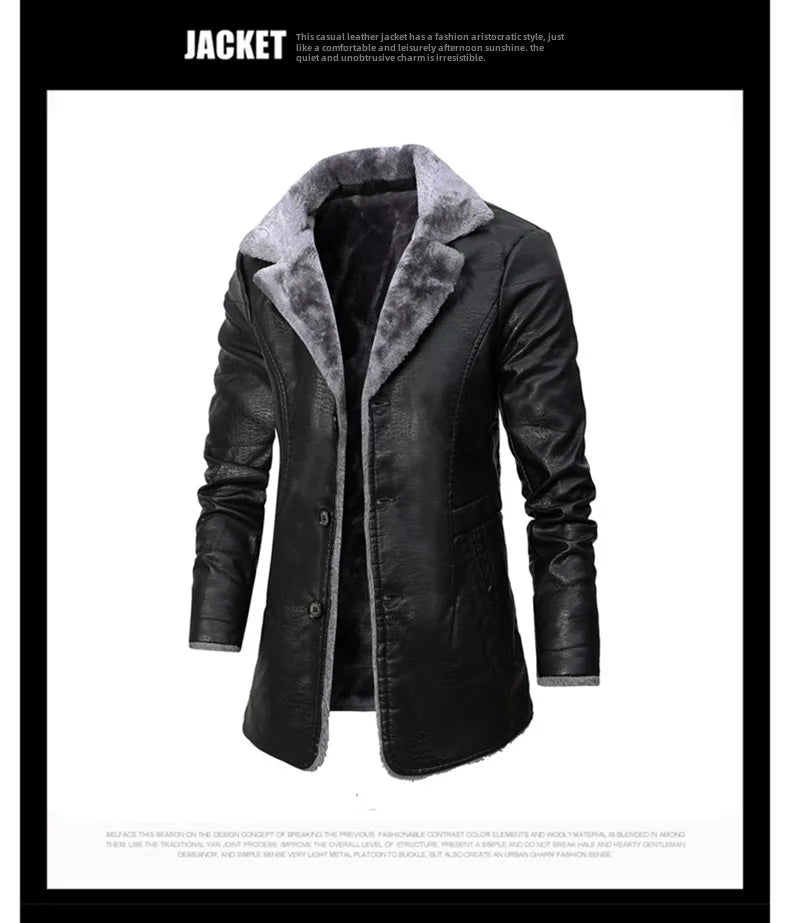 Men Coat Winter Long Leather Jacket Casual Jackets Coats New Faux Leather Vintage Biker Jacket Men Windproof Motorcycle Jacket
