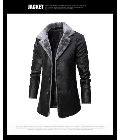 Men Coat Winter Long Leather Jacket Casual Jackets Coats New Faux Leather Vintage Biker Jacket Men Windproof Motorcycle Jacket