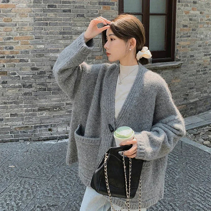 Ladies Sweaters Winter Button Knitted Top for Women White Cardigan 2025 New Collection Jumper Long Sleeve Knitwear Korean Luxury